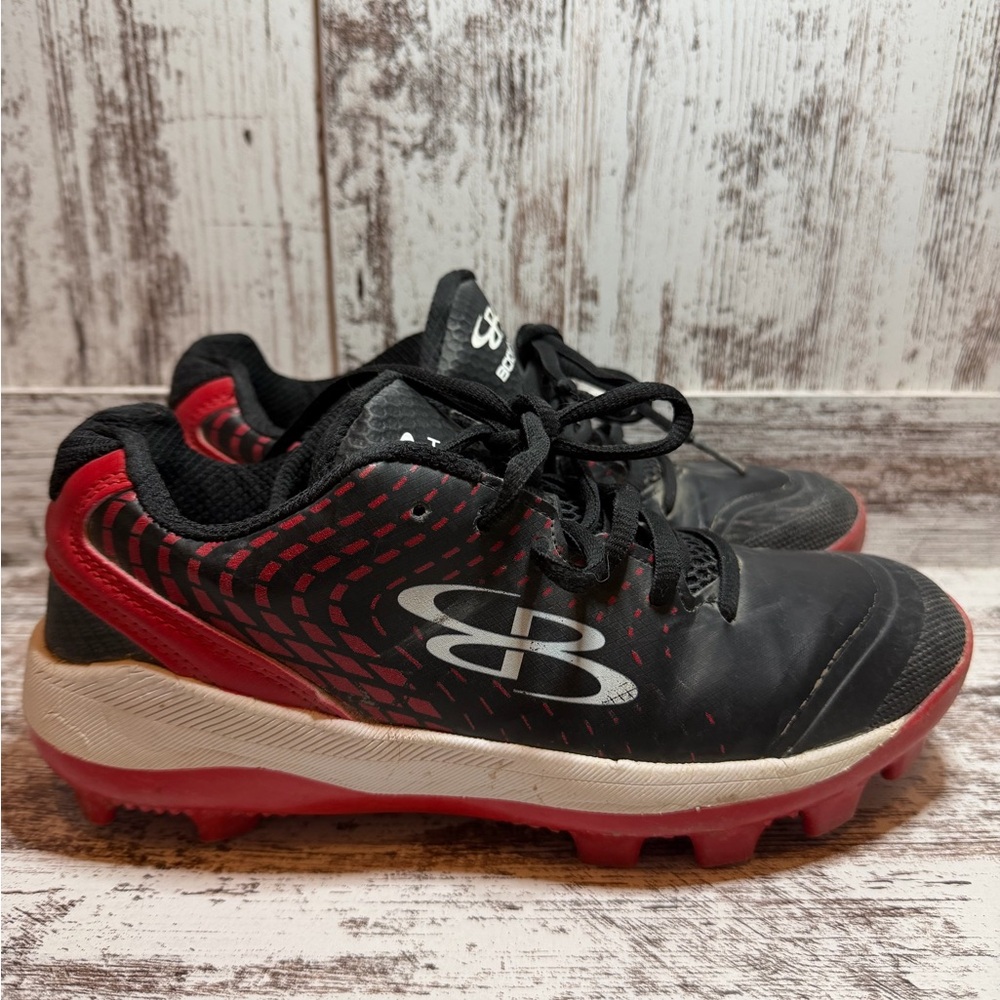 Boys Black and Red Athletic Sneakers with Cleat Sole